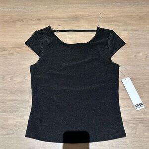 Black Glitter Short Sleeve Top
